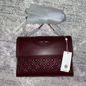 NWT Tory Burch Fleming Leather Crossbody Bag CLARET Wine RED